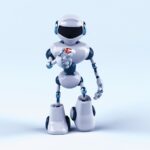 “일상에 스며드는 AI 건강 관리, 작은 습관부터 시작하세요” a robot that is standing on one foot